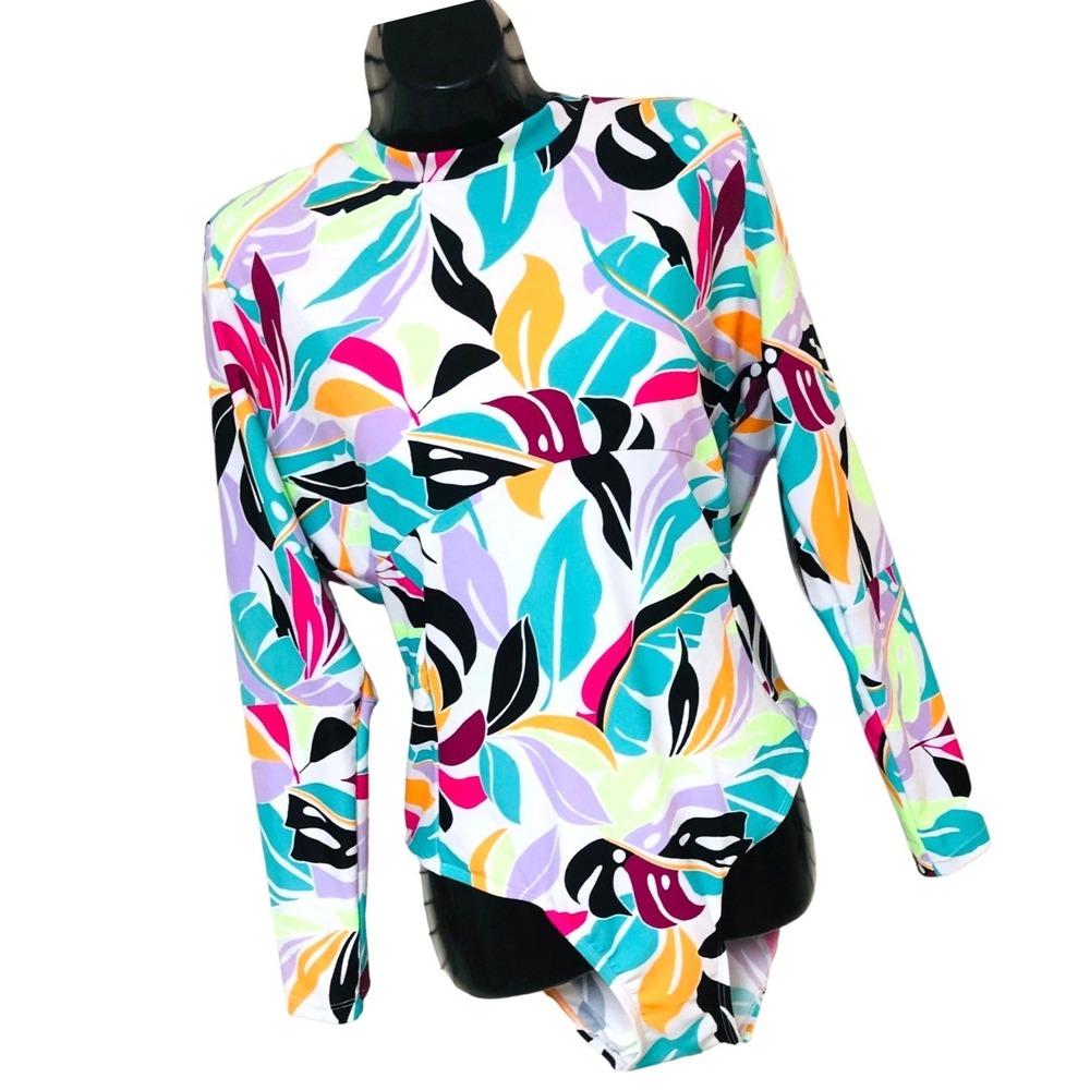 NWT Endless Waves Swimsuit Rash Guard Surf Women XL 15-17 Abstract 1-Piece Beach